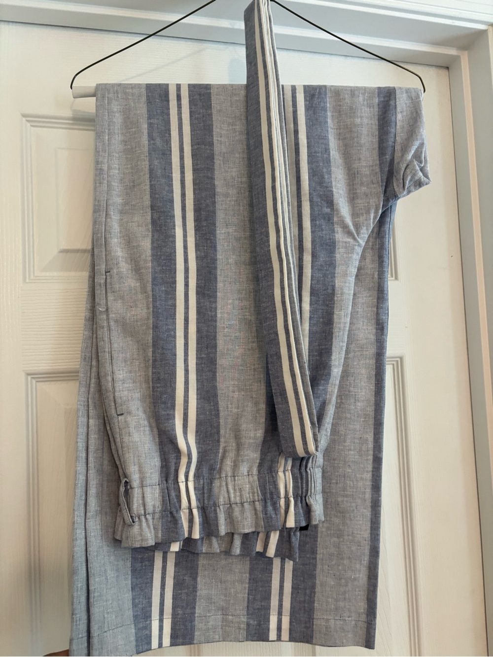 Express Blue & White Striped Wide Leg Linen Pants